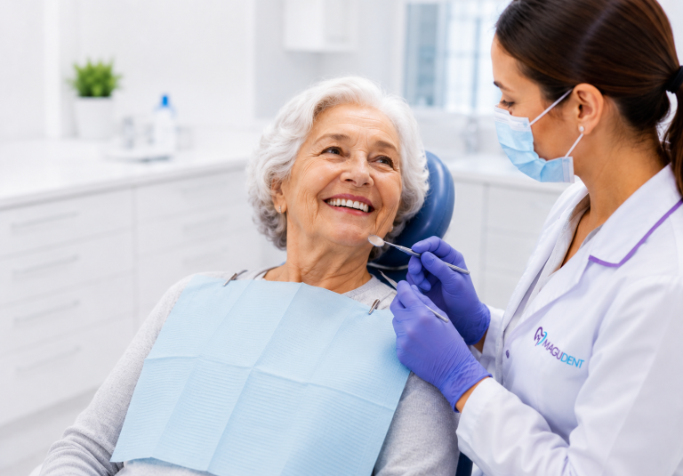 Limpieza dental en adultos mayores realizada por odontóloga en Magudent